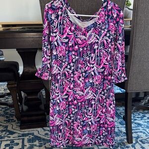 Lilly Pulitzer Floral Pink and Navy Blue Women's Dress small EUC